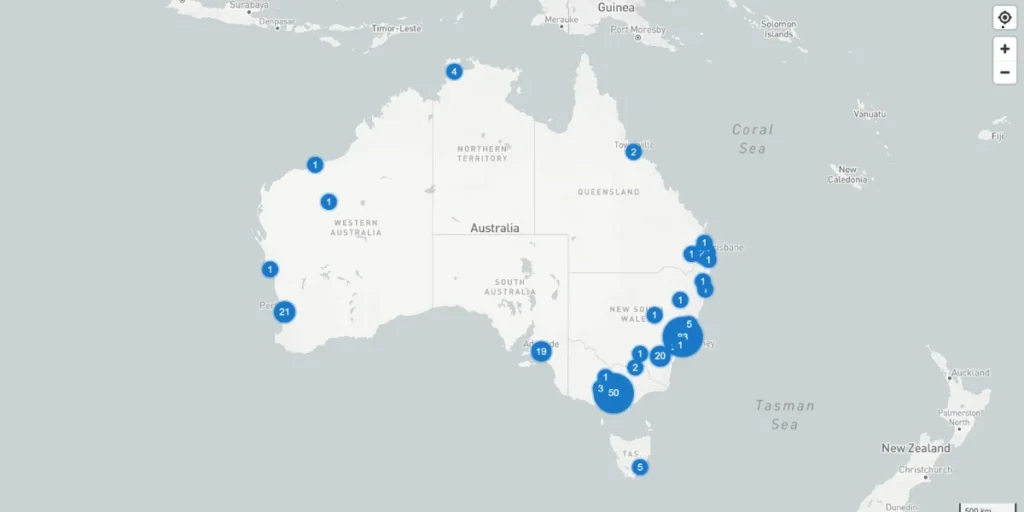 Number and location of the data centres in AU
