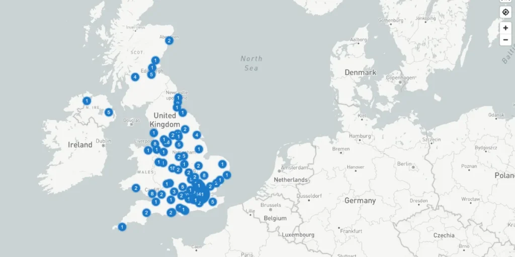 Number and location of the data centres in UK