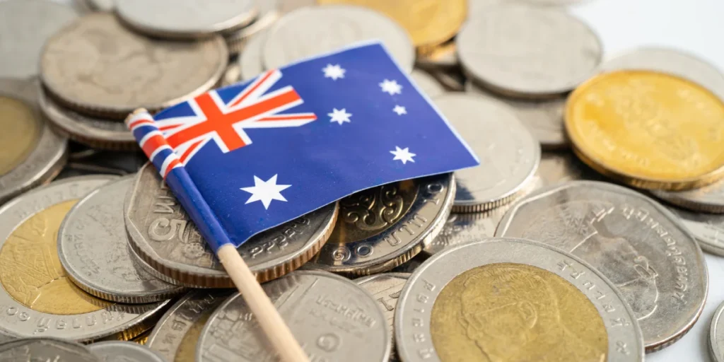 australia's flag over coins